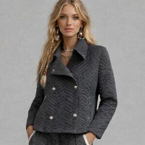 See By Chloe Black Chevron Quilted Double Breasted Jacket Size 2